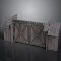 Rustic Wooden Gate With Small Side Sheds And Fence Structure Design