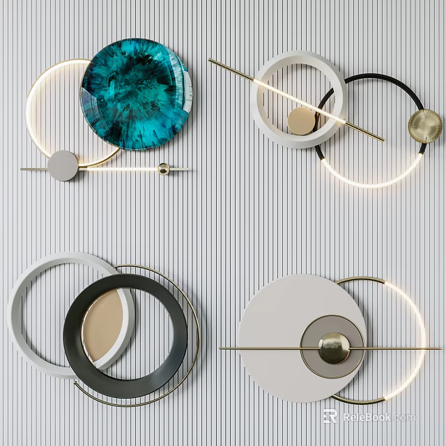 Modern Wall Decor Design With Circular Metal Frames And Luminous Glass Elements 3d model 