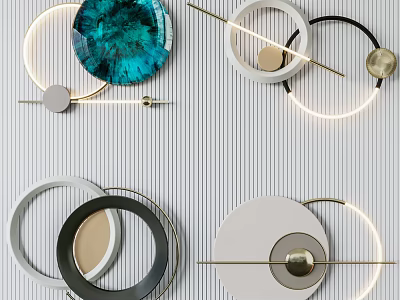 Modern Wall Decor Design With Circular Metal Frames And Luminous Glass Elements 3d model