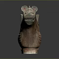 Ancient Ceramic Animal Shaped Vessel With Carved Patterns And Green Accents