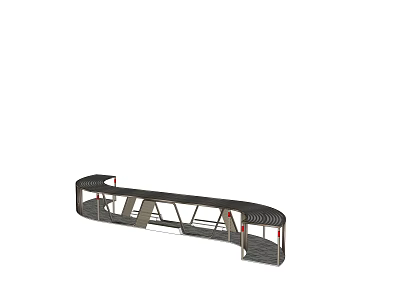Modern Garden Landscape Featuring Curved Metal Bench With Striped Seating Design 3d model