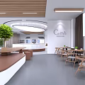 Elegant Modern Café Interior Featuring Round Bar Counter Comfortable Seating And Pendant Lights