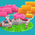 Colorful Cartoon Trees With Yellow Pink Block Shaped Canopies And White Trunks On Blue Background