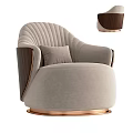 Light Gray Velvet Single Sofa With Curved Backrest Wooden Armrests And Rose Gold Metal Base