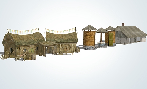 Chinese-style thatched house 3d model