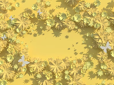 Yellow Floral Background Design With Yellow White Flowers And White Butterflies 3d model