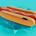 Hot Dog Shaped Inflatable Pool Float Floating On Blue Water Surface 3d model