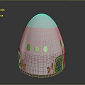 Egg Shaped White Pet House with Wooden Windows Gray Base And Decorative Holes