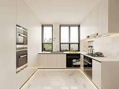 Modern Kitchen Interior With White Cabinets Appliances Marble Countertop And Natural Light 3d model