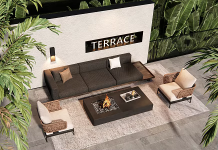 Outdoor Sofa Plant Landscape Rattan Outdoor Chair Coffee Table 3d model