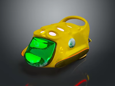 Modern Yellow Water Vehicle With Green Transparent Front and Circular Windows 3d model