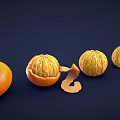 Fresh Oranges In Whole Peeled Segmented States With Peel On Dark Blue Background