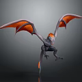 Mythical Fantasy Creature With Gray Body And Orange Wings In Outstretched Flying Pose 3D Render