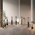 Modern Outdoor Lights With Various Styles And Sleek Design In Garden Courtyard With Potted Plant
