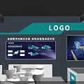 Corporate Exhibition Hall Featuring LOGO Display Screens Reception Desk Plants And Application Scenario Solutions