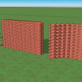 Red Brick Building Exterior Wall With Varied Patterns On Green Grass Field 3d model