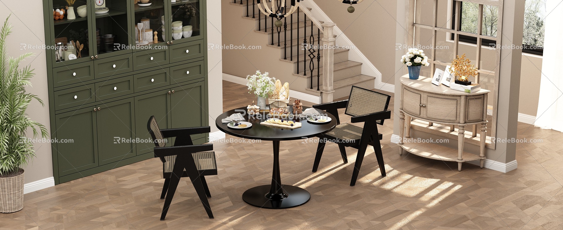 Nordic Restaurant Round Table Combination 3d model