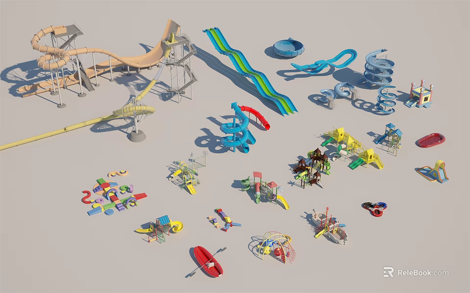 Colorful Outdoor Playground Equipment With Slides Climbing Structures And Swings For Kids 3d model 