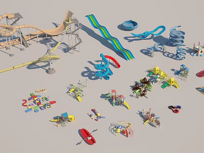 Colorful Outdoor Playground Equipment With Slides Climbing Structures And Swings For Kids 3d model