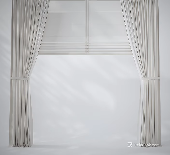 Stylish Modern White Roman Blinds With Side Panels For Interior Decoration 3d model 