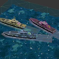 Three Military Warships Cruising Through Blue Ocean Waters With Coral Reefs