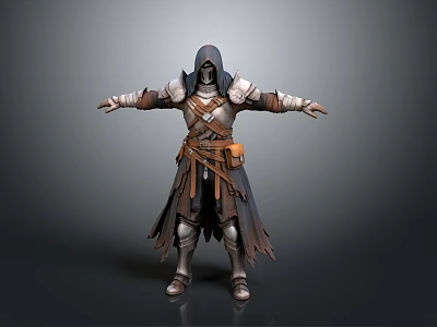 Detailed Fantasy 3D Character Model With Hooded Robe Armor Belt And Outstretched Arms 3d model