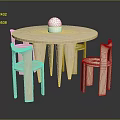 Minimalist Wooden Round Dining Table With Four Chairs And White Spherical Decor