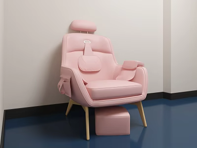 Stylish Pink Leather Single Sofa With Wooden Legs And Footstool In Modern Design 3d model