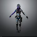 Futuristic Sci Fi Character Wearing Blue Silver Mechanical Armor with Purple Arms