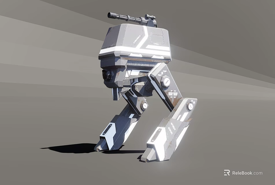 Futuristic Mechanical Weapon With Cannon And Robotic Legs In Gray Design 3d model 