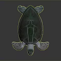 Realistic Green Shell Turtle With White Body And Textured Fins On Black Background
