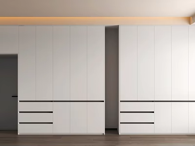 Modern White Wardrobe Interior Design With Cabinet Doors And Drawer Compartments 3d model