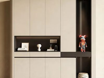 Minimalist Modern Shoe Cabinet With Storage Shelves And Decorative Items 3d model