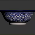 Sculpture Carving Ceramic Washbasin With Blue And White Intricate Floral Patterns