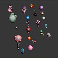 Cartoon Style Colorful Mushrooms With Different Shapes Colors On Black Background And Reflections