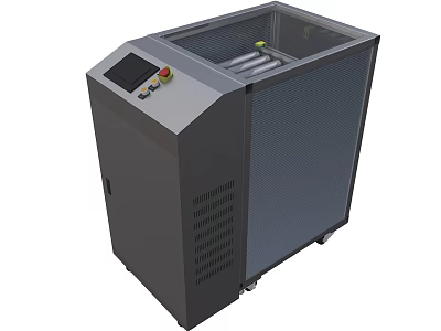 Industrial Equipment With Vertical Design Gray Enclosure Transparent Top Cover Control Panel And Mobile Wheels 3d model