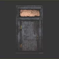Vintage Rusted Old Door With Glass Panel And Metal Frame Design Details
