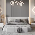 Modern Bedroom Interior Design With Upholstered Headboard Neon Lights And Area Rug