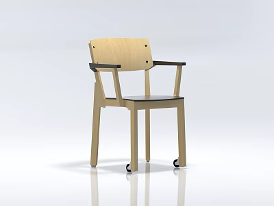 Modern Simple Leisure Chair With Wooden Frame Black Armrests And Wheels 3d model