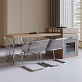 Modern Kitchen Table and Chair Set with Wooden Top Transparent Acrylic Seats Stainless Steel Legs