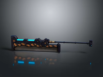 Futuristic Weapon With Glowing Blue Light And Mechanical Black Orange Design 3d model