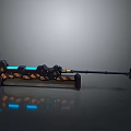 Futuristic Weapon With Glowing Blue Light And Mechanical Black Orange Design
