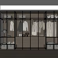 Modern Open Wardrobe with Glass Doors Wooden Cabinet Interior Lighting and White Clothes Storage Boxes