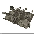 Natural Gray Stone Fragments With Irregular Shapes And Rough Surfaces On White Background