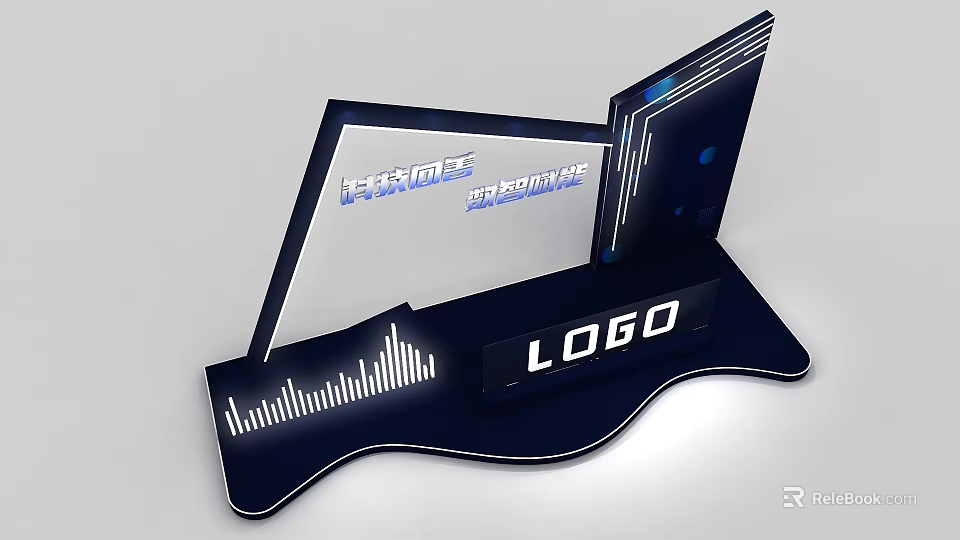 Modern LED Signage Photo Check In Spot With Logo And Sound Wave Design 3d model 