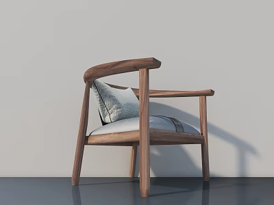 Modern Leisure Chair With Curved Armrest Wooden Frame And Gray Soft Cushion 3d model