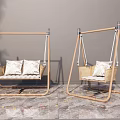 Modern Wooden Frame Hanging Chair With Rattan Seat And Soft Cushions Indoor