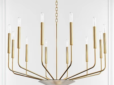 Modern Gold Metal Chandelier with Multiple Arms and Clear Glass Bulbs 3d model