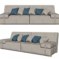 Modern Light Gray Two Seater Sofa With Blue And Light Gray Decorative Cushions