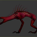 Red Spiked Monster Game Movie Character With Sharp Teeth And Claws